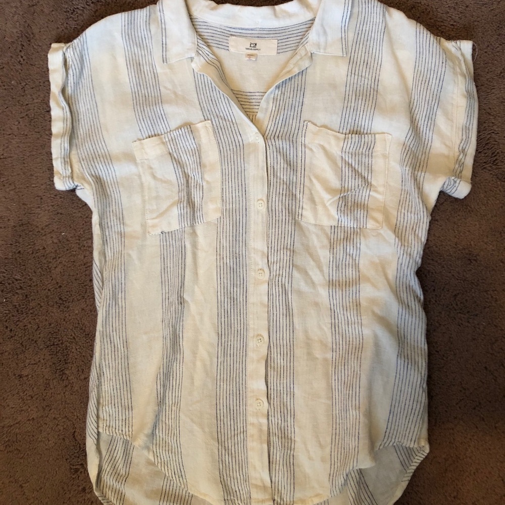Cream/blue striped button up